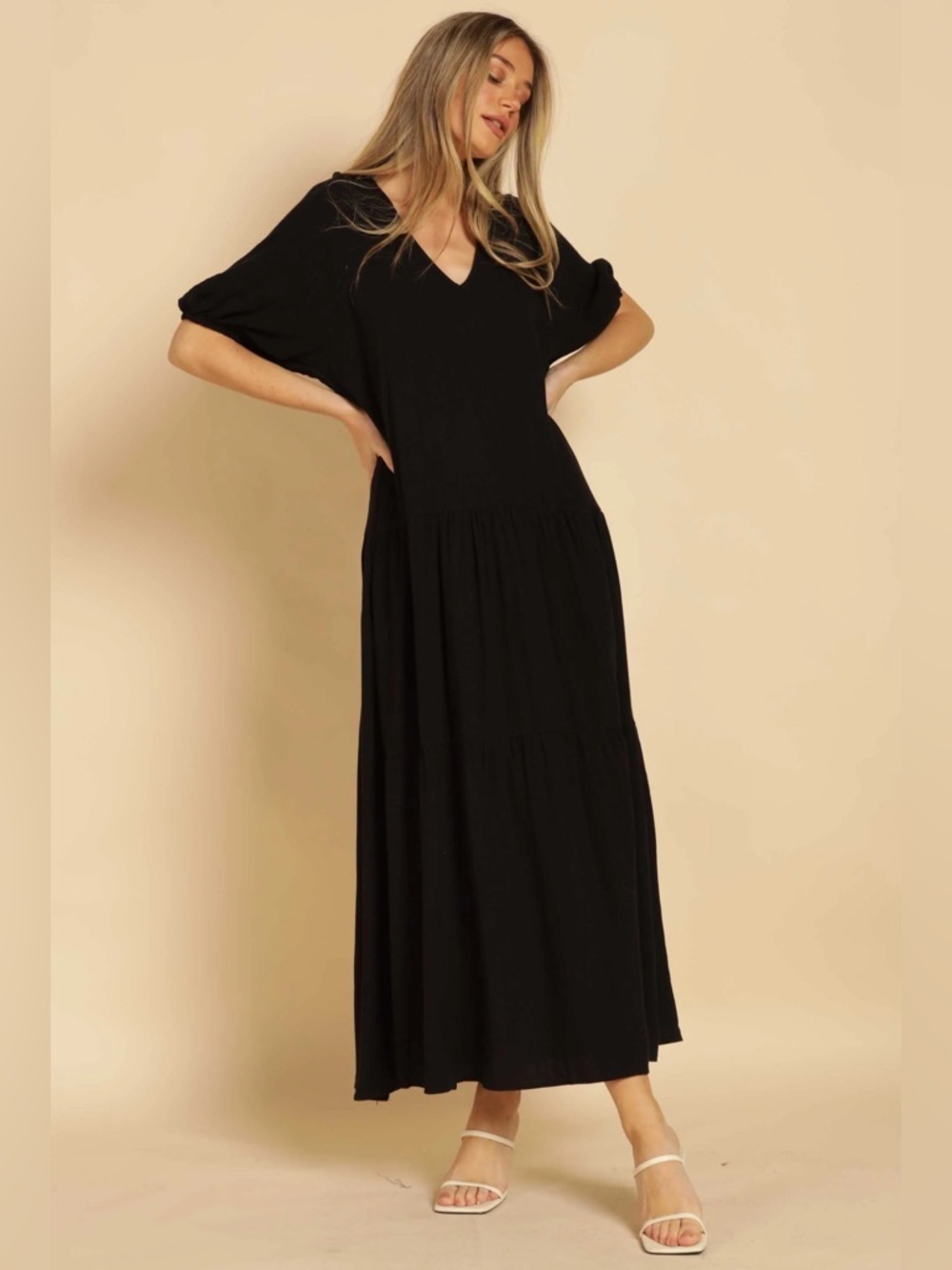 Black Linen Tiered Dress - Picture 4 of 4